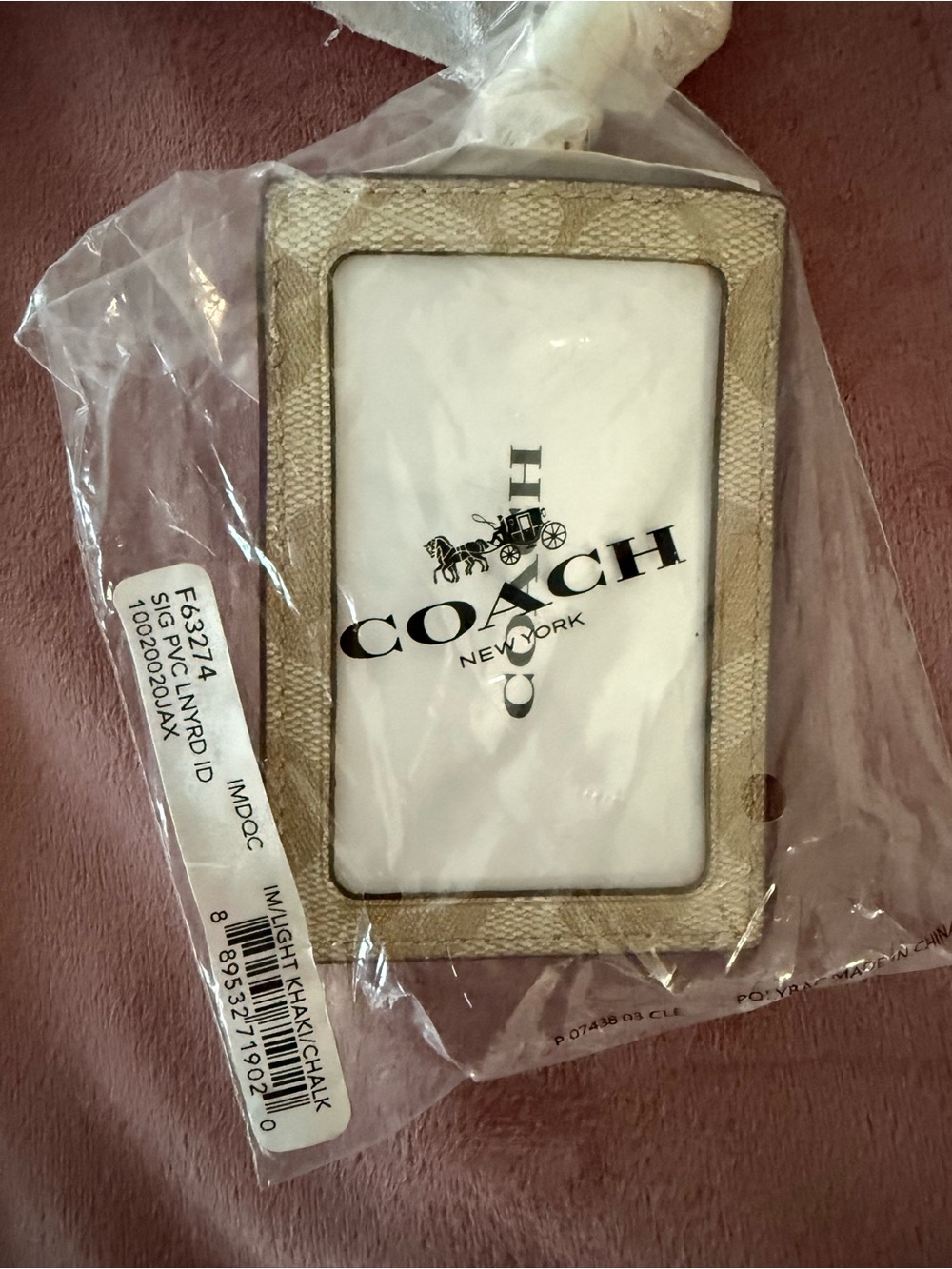 Coach Signature Canvas ID Window in Khaki and Chalk Trim
